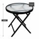 Skladací stôl so sklenenou doskou, čierny, Ø 45 cm, oceľ