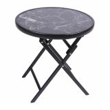 Záhradný bistro stolík, skladací, Ø 45 cm, čierny mramor