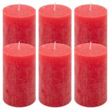 Červená parafínová sviečka rustikálna 11,5 cm, 40h, sada 6kk