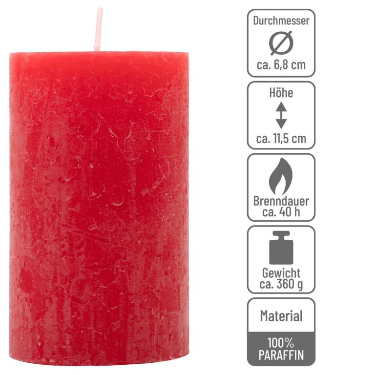 Červená parafínová sviečka rustikálna 11,5 cm, 40h sada 12ks