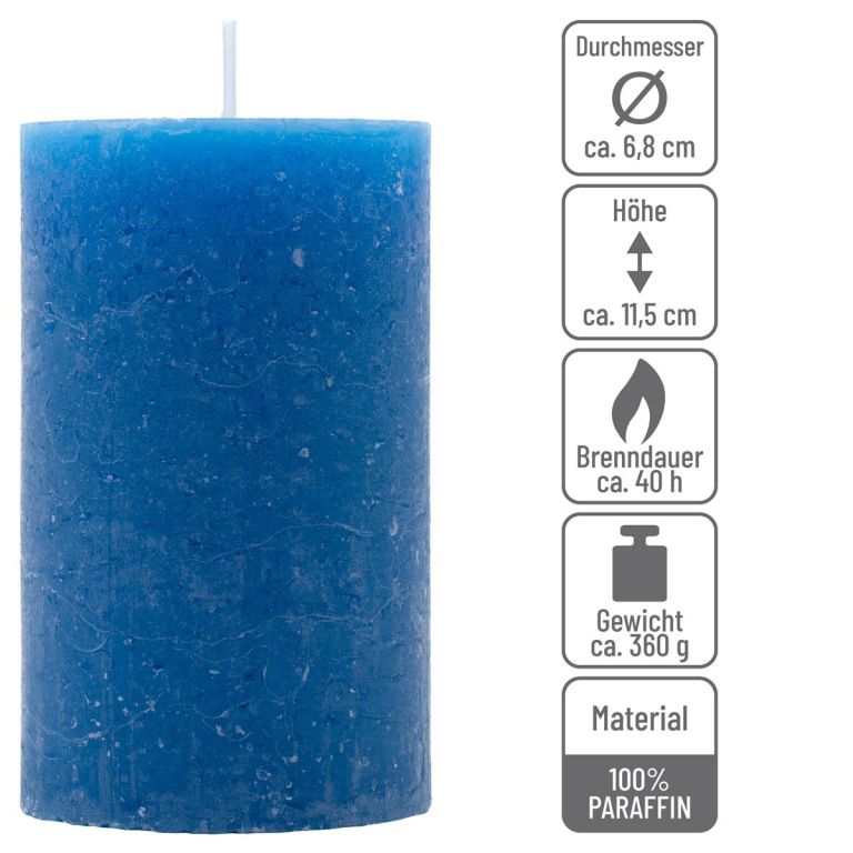 Modrá parafínová sviečka rustikálna 11,5 cm, 40 h, sada 12ks