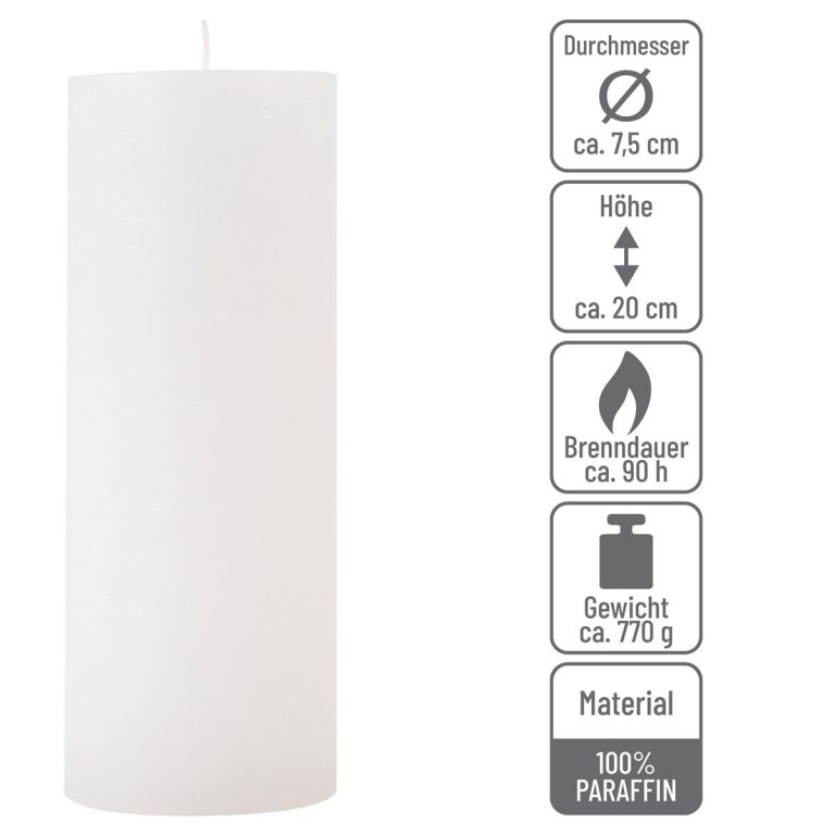 Biela parafínová sviečka rustikálna 20 cm, 90 h, sada 2 ks