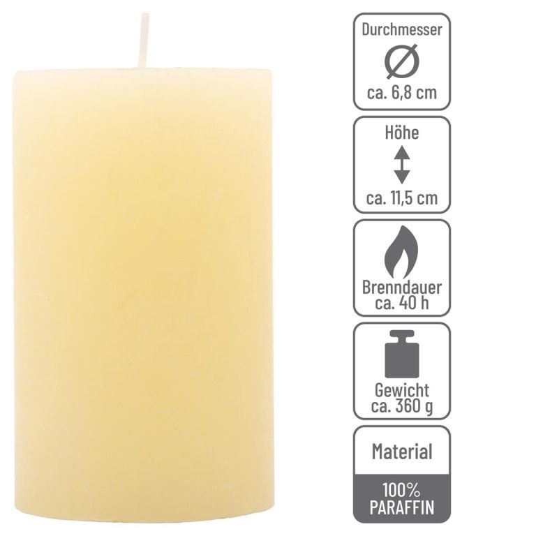 Krémová parafínová sviečka rustikálna 11,5 cm,40h, sada 12ks