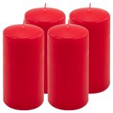 Sada stĺpových sviečok, 15 cm, Ø 7,5 cm, červená, 4 ks