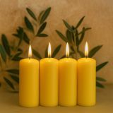 Sada stĺpových sviečok, 20 cm, Ø 7,5 cm, žltá, 4 ks