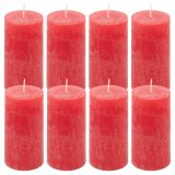 Červená parafínová sviečka, rustikálna, 10 cm, 8 ks