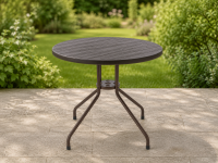 Okrúhly bistro stôl 80 cm – hnedý, oceľ a plast