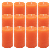 Oranžové rustikálne stĺpové sviečky 6,8x11,5 cm – sada 12 ks