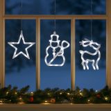 Vianočné dekorácie na okno - hviezda, snehuliak, sob