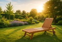 DIVERO záhradné ležadlo z teakového dreva s kolieskami