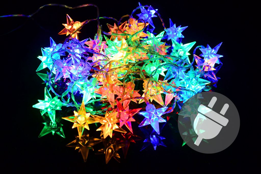 Vianočné LED osvetlenie - farebné hviezdy, 40 LED