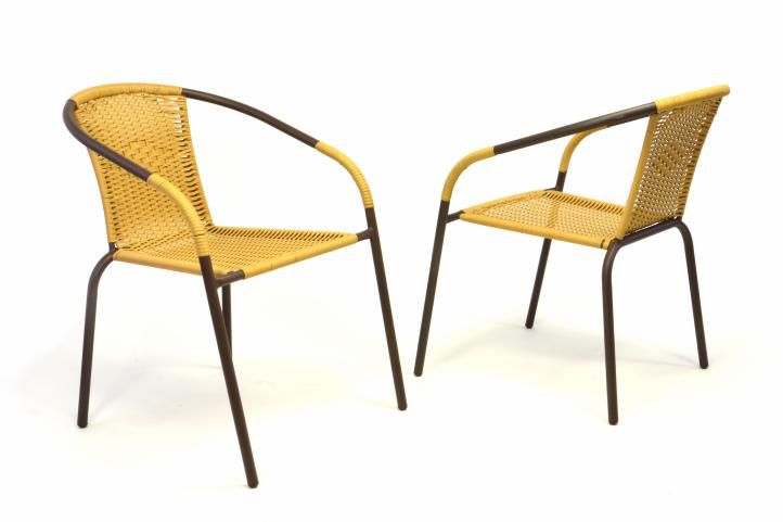 Sada 2 ks bistro židlí stohovatelné s polyratanovým výpletem béžové