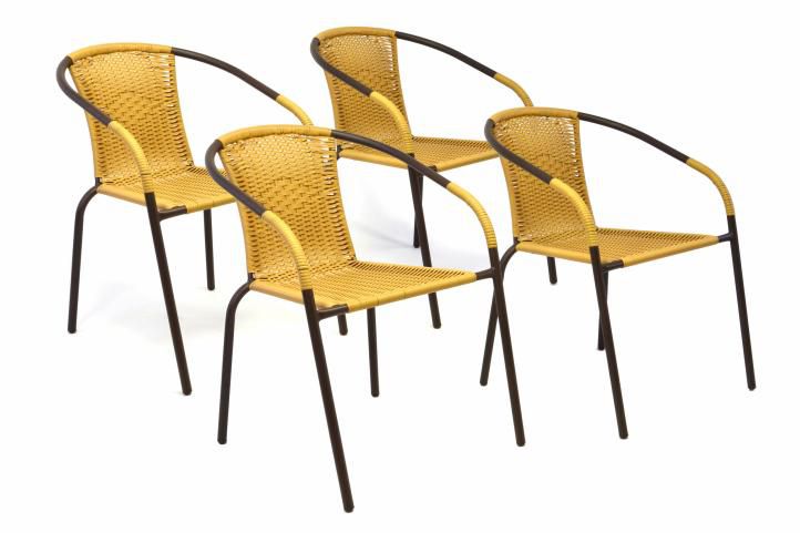 Sada 4 kusov záhradných stoličiek s polyratanovým výpletom – béžová