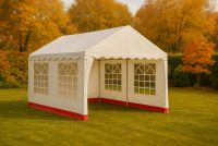 Záhradný párty stan - biely s červeným lemom 3 x 4 m