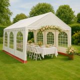 Záhradný stan - biela / červená, 4 x 6 m