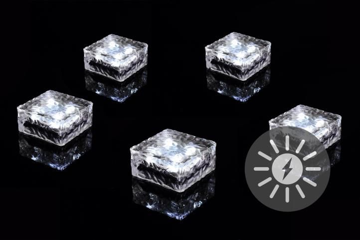 Sada 5 ks solárneho osvetlenia - sklenená kocka - biela
