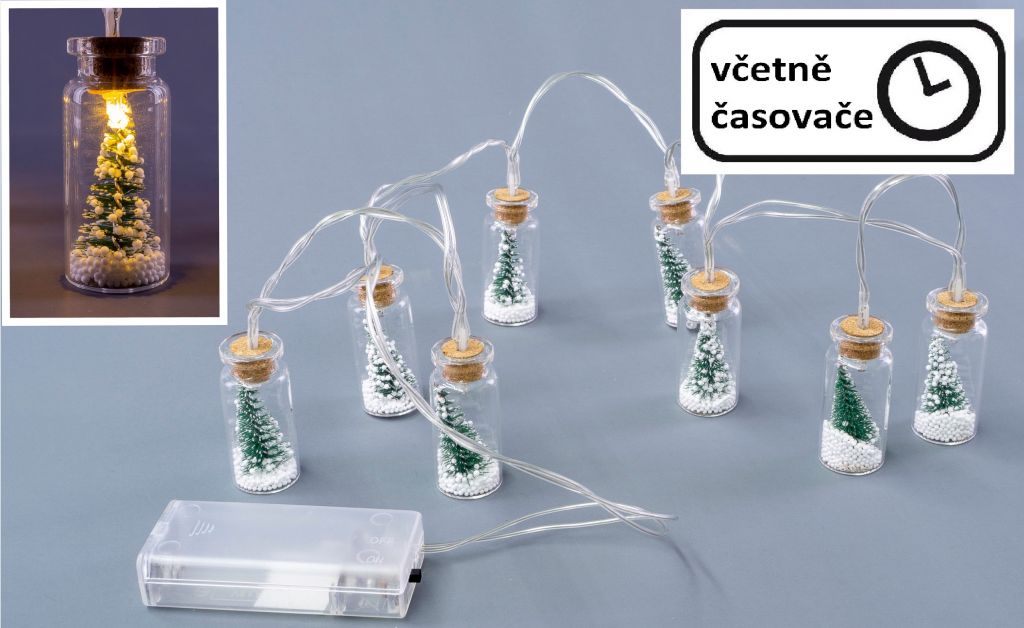 Obrázok Vianočná dekoratívna reťaz - 8 LED mini poháre so stromčekmi