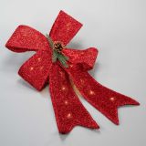 Vianočná dekorácia, červená mašľa, 20 LED, teplá biela