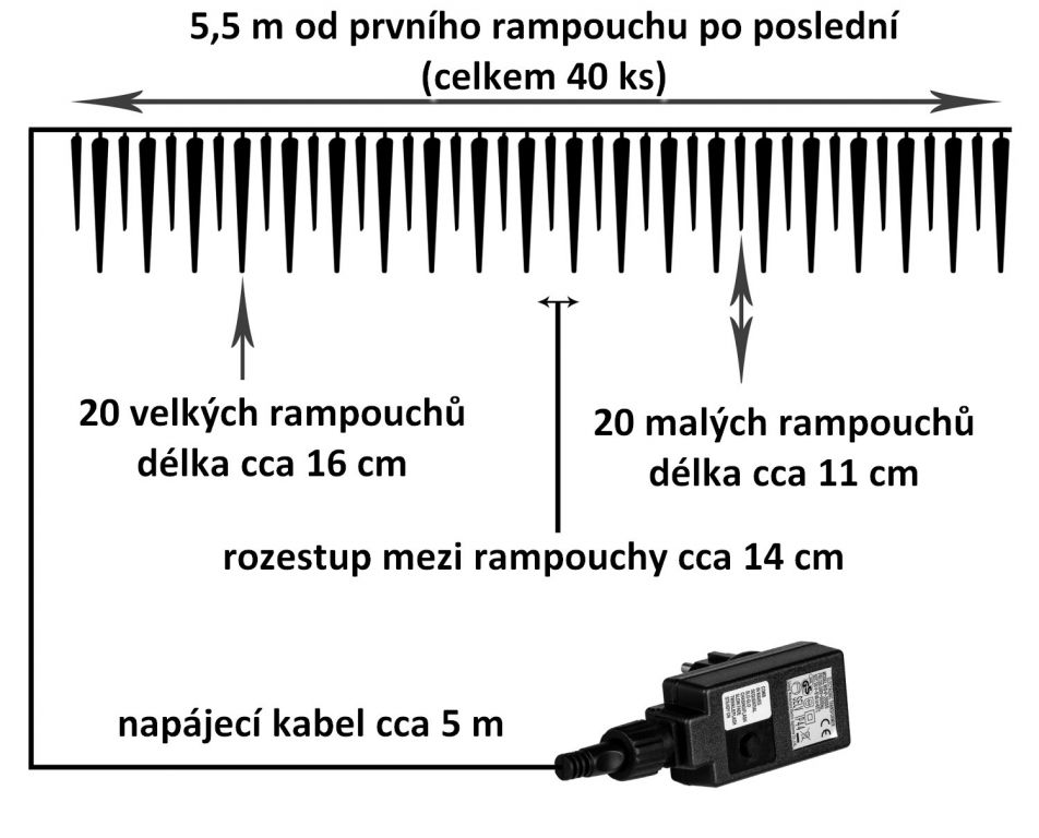 Obrázok Vianočné dekoratívne osvetlenie - cencúle - 40 LED modrá + ovládač