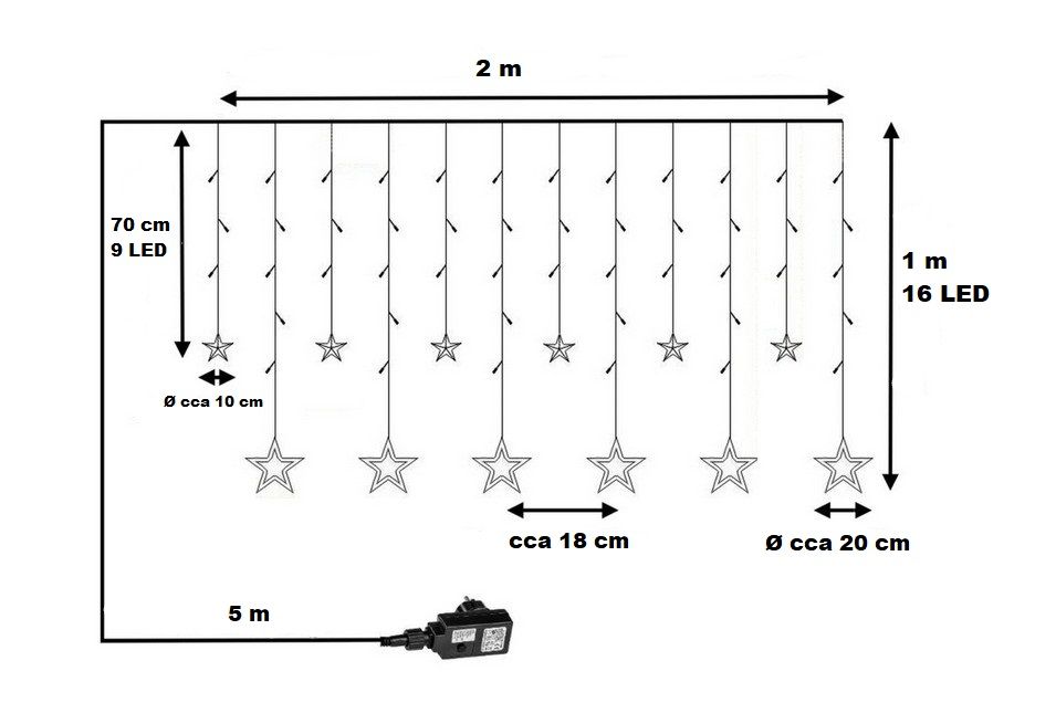 Obrázok Vianočná reťaz - hviezdy - 150 LED teple/studeno biela