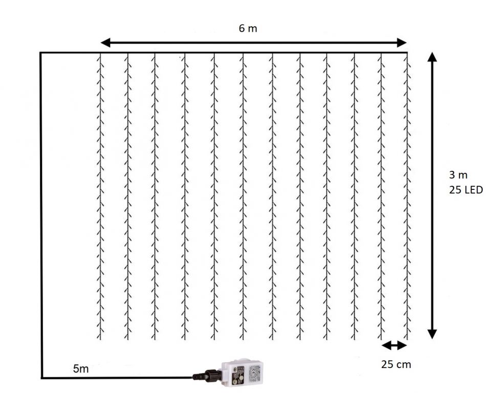 Obrázok Vianočný záves - 6 x 3 m, 600 LED, teple biely