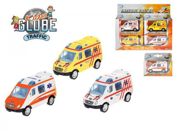 Obrázok Auto Ambulance 8cm kov zpětný chod asst 3 barvy v krabičce 12ks v dbx