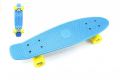 Skateboard - pennyboard 60cm nosnost 90kg, kovové osy, modrá barva, žlutá kola