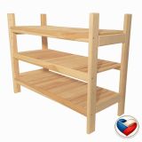 Drevený regál s 3 policami, rozmery 60 × 64 × 25 cm