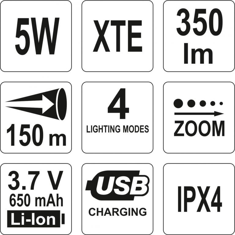 Obrázok Yato LED XT-E CREE 5W USB, 350 lm, Li-ion (5906083013348)