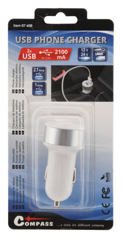 Obrázok Zástrčka 2xUSB 12-24V 5V/2100mA, COMPASS