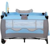 Cestovná postieľka s prebaľovacím pultom, modrá/sivá