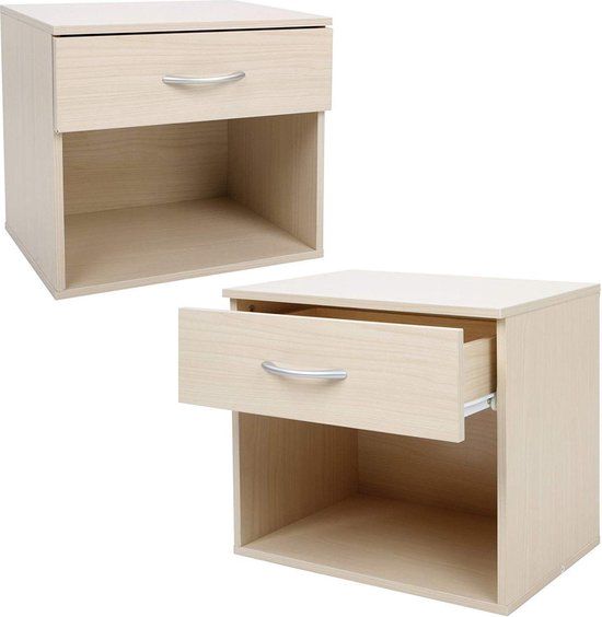 Sada nočných stolíkov sa zásuvkou, buk, 2 ks