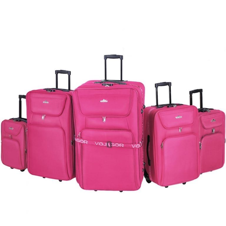 Sada cestovných kufrov na kolieskach, 5-dielna, ružová