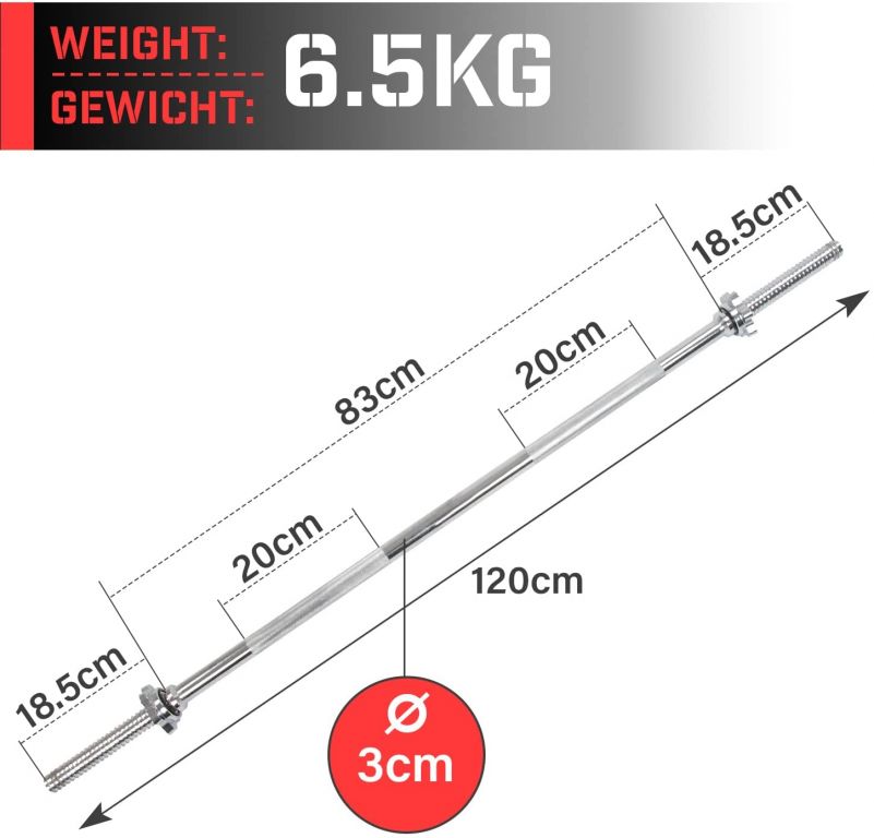 Obrázok Physionics činková chrómovaná ty, 120 cm + hviezdicové zámky