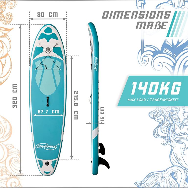 Obrázok Physionics nafukovací paddleboard, 320 x 80 x 15 cm, mintová