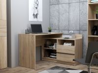 Rohový počítačový stôl, farba Sonoma, so zásuvkami do izby