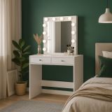 Toaletný stolík so zrkadlom 12 LED biely, 2 zásuvky