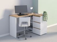 Rohový počítačový stôl so zásuvkami do izby