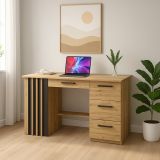 Loftový písací stôl so 4 zásuvkami, farba dub/čierna