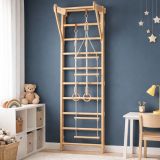 Detské drevené rebriny s hrazdou, kruhmi, povrazovým rebríko