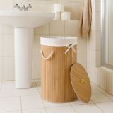 Bambusový kôš na bielizeň okrúhly 55 l s vekom a vakom