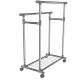 Kovový stojan na oblečenie na kolieskach, 2 tyče + police