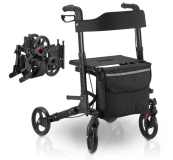 Skladacie hliníkové chodítko Vital, sedadlo a nákupnou taška