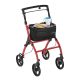 Skladacie hliníkové chodítko s brzdou a taškou, červené