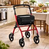 Skladacie hliníkové chodítko s brzdou a taškou, červené