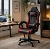 Ergonomická herná stolička, čierna/červená, vankúšiky,