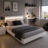 Plávajúca posteľ 140x200 cm, biela s LED čelom