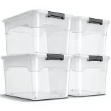 Úložné boxy s vekom 45 l, 4 ks, biele, stohovateľné