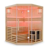 Rohová fínska sauna 150x150 cm 6 kW, LED, bezpečnostné sklo