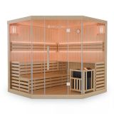 Rohová fínska sauna 200x200 cm 8 kW, LED, bezpečnostné sklo